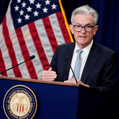 Federal Reserve Board Chair Jerome Powell speaks about the U.S. economy and Fed interest rate plans during news conference following Federal Open Market Committee (FOMC) meeting in Washington
