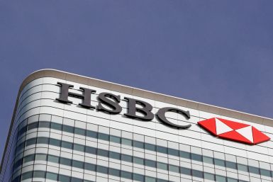 The HSBC bank logo is seen at their offices in the Canary Wharf financial district in London