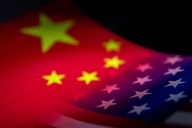 Illustration shows China and U.S. flags