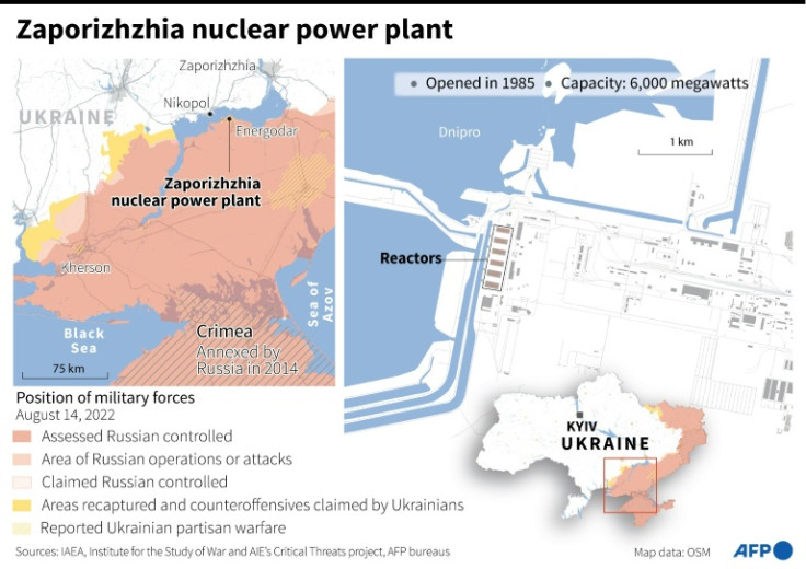 Map showing Zaporizhzhia nuclear power plant in Ukraine.