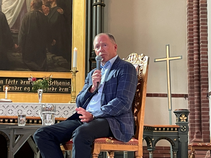 Nicolai Tangen, CEO of Norges Bank Investment Management, speaks at Trinity Church in Arendal