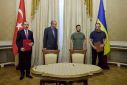 Turkish President Erdogan and Ukraine's President Zelenskiy attend a signing ceremony in Lviv