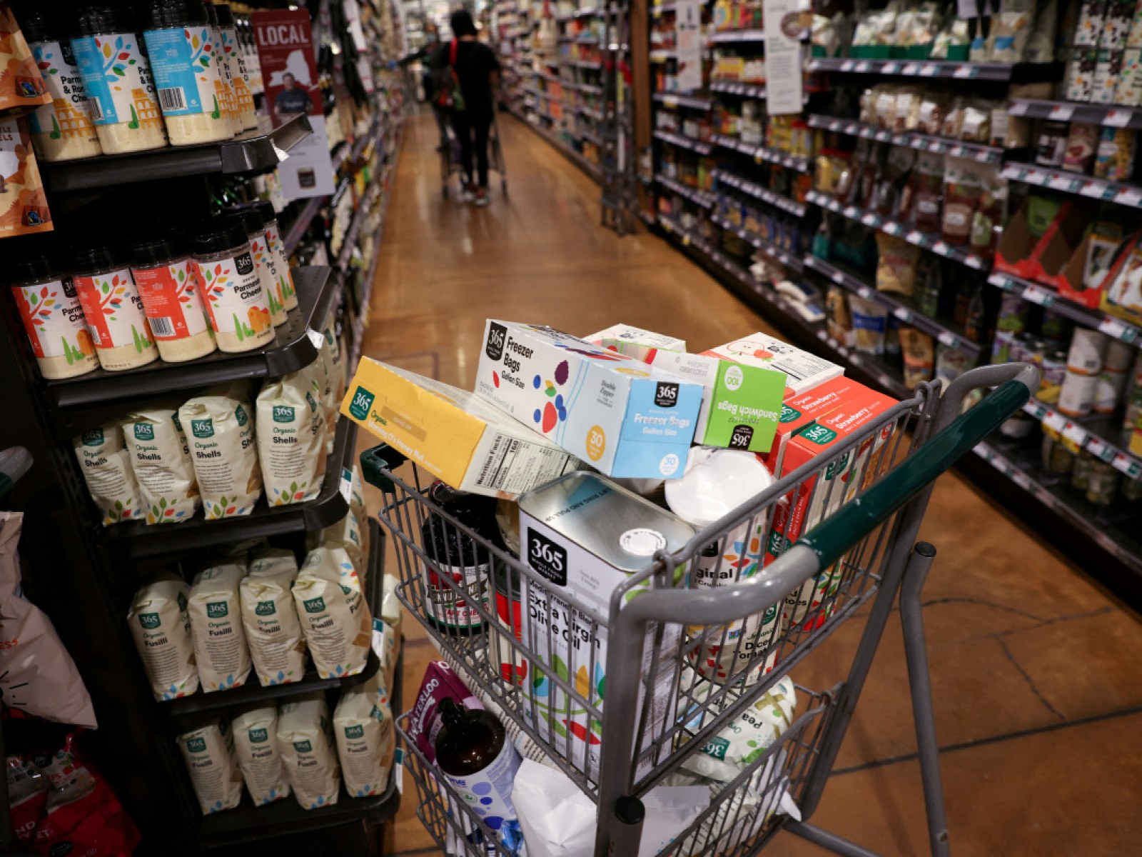 A shopping cart is seen in a supermarket as inflation affected consumer prices in Manhattan, New York City