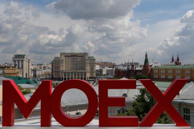The letters MOEX are pictured at the Moscow Exchange in Moscow