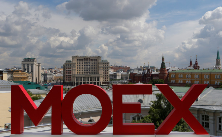 The letters MOEX are pictured at the Moscow Exchange in Moscow