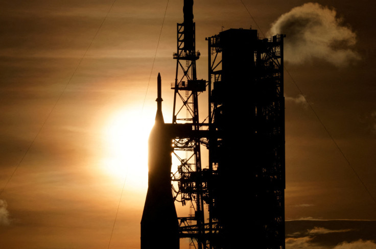 NASA’s next-generation moon rocket, the Space Launch System (SLS) Artemis 1, is shown at the Kennedy Space Center in Cape Canaveral