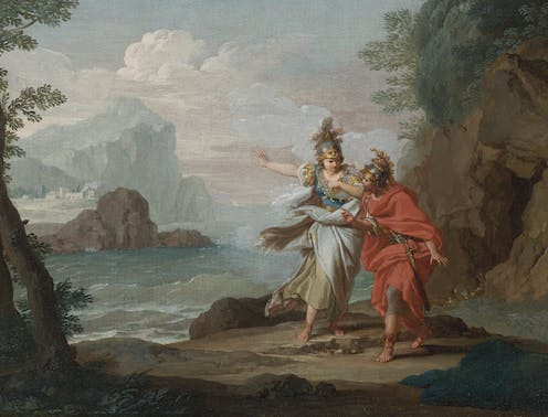 The Goddess Athena appearing to Odysseus to reveal the Island of Ithaca by Giuseppe Bottani.
