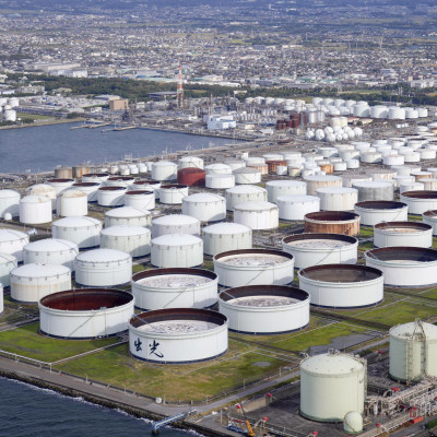 An aerial view shows an oil factory of Idemitsu Kosan Co. in Ichihara