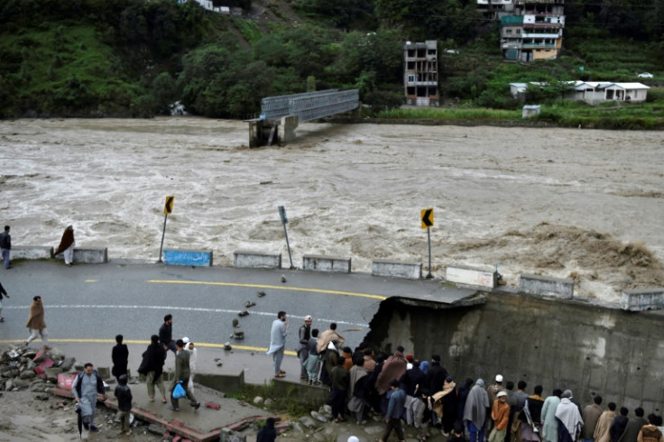 A bridge was washed away and the road destroyed in Swat by record monsoon rains in Pakistan