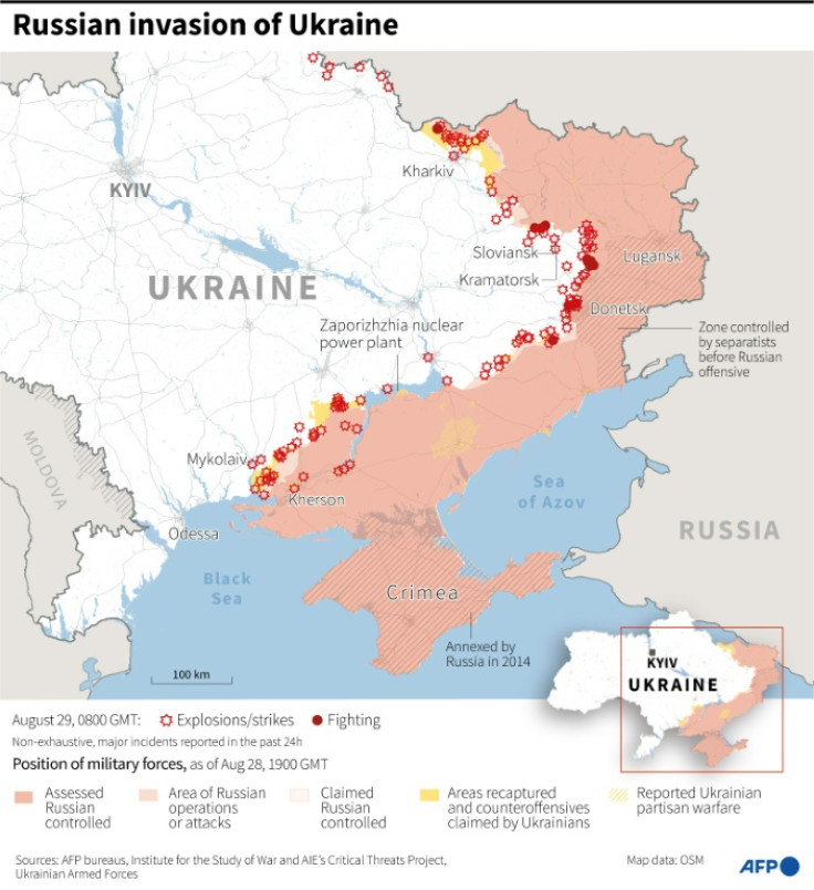 Map showing the situation in Ukraine, as of August 29 at 0800 GMT