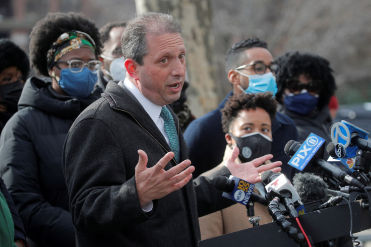 New York City Comptroller Brad Lander speaks in Brooklyn, New York