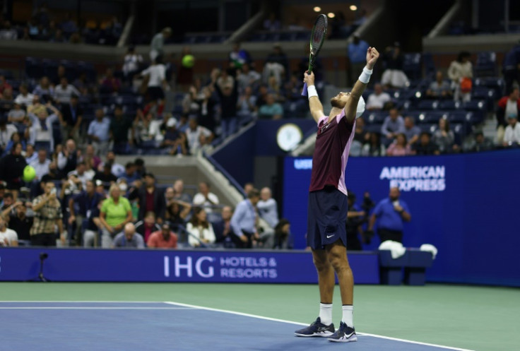 Breakthrough: Karen Khachanov celebrates after defeating Nick Kyrgios