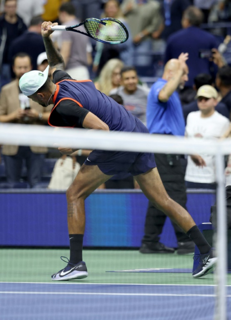 Angry finale: Kyrgios smashes his racquet after being defeated by Karen Khachanov