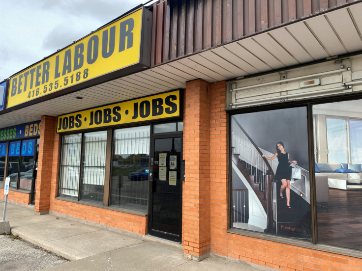 View of a wood flooring sales office and an employment agency in Toronto