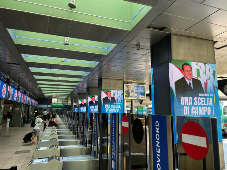 Berlusconi's election advertising at a Milan station