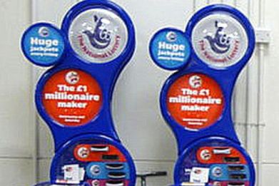 UK National Lottery stands in supermarket
