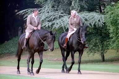 Ronald Reagan riding horses with Queen Elizabeth