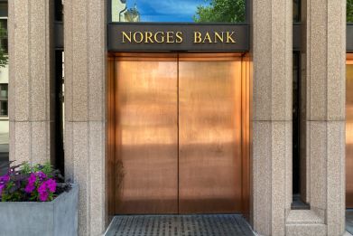 A view of Norway’s central bank building in Oslo