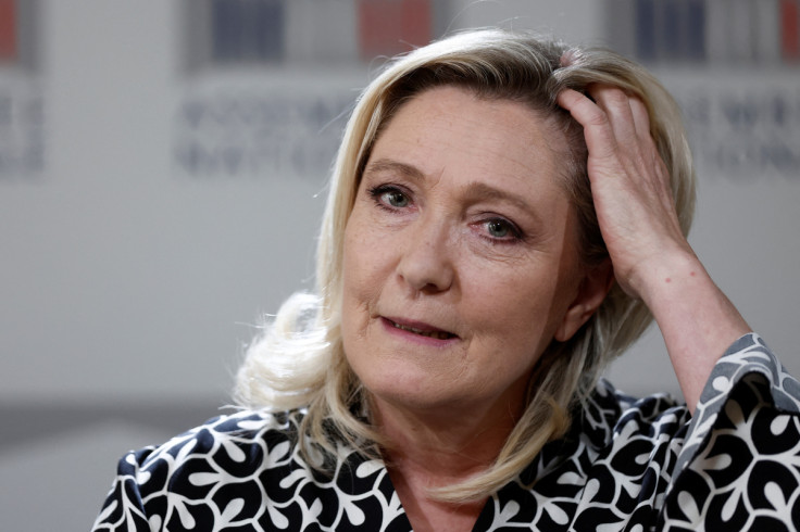 Marine Le Pen gives a news conference at the National Assembly in Paris