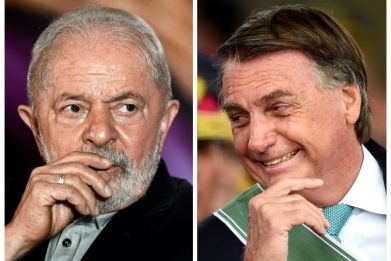 Seeking to make a spectacular comeback, ex-president and frontrunner Luiz Inacio Lula da Silva (L) failed to garner the 50 percent of votes plus one needed to avoid an October 30 runoff against far-right incumbent Jair Bolsonaro (R)
