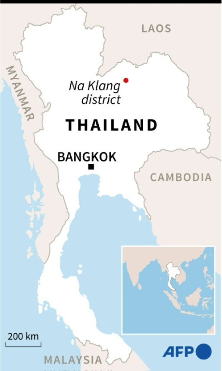 Map of Thailand locating Na Klang district in north-eastern Nong Bua Lamphu province where dozens were killed in a nursery attack on Octoner 6.