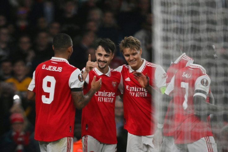 Fabio Vieira (2nd L) wrapped up a convincing win for Arsenal against Bodo/Glimt