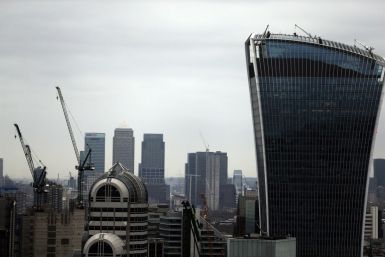 A view of the London skyline shows the Canary Wharf financial district of London and the Walkie Talkie building, in the City of London, seen from St Paul's Cathedral in London