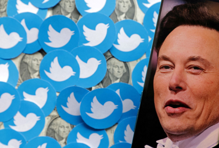 Illustration shows Elon Musk photo, Twitter logos and U.S. dollar banknotes