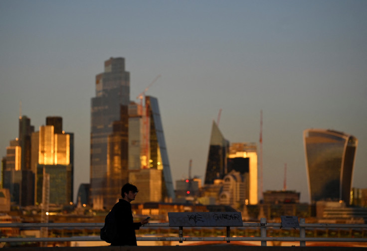 City of London financial district during evening rush-hour in London