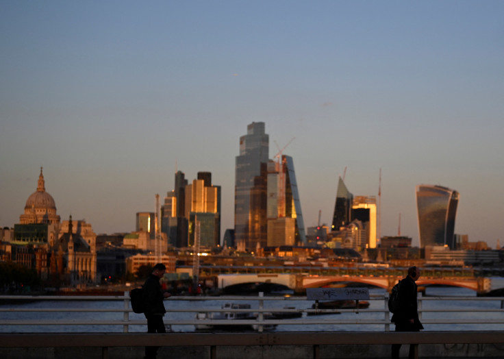 City of London financial district during evening rush-hour in London