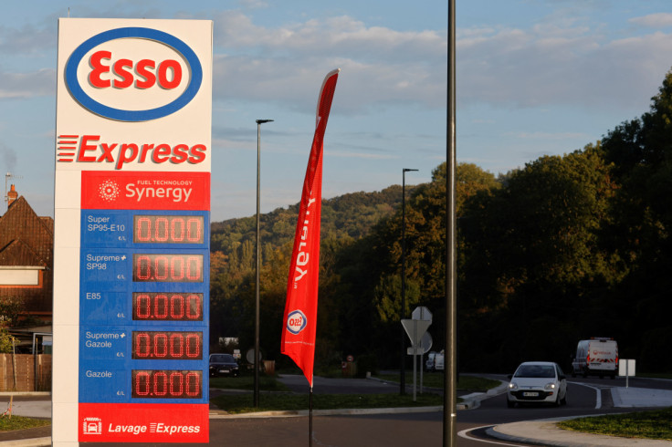 The logo of oil and gas company Esso is seen at a closed Esso gas station in Port-Jerome-sur-Seine