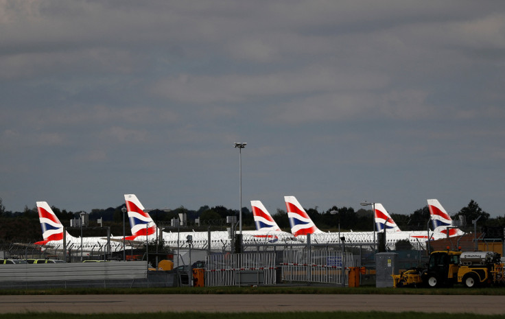 British Airways aircraft are parked at Gatwick Airport in Crawley