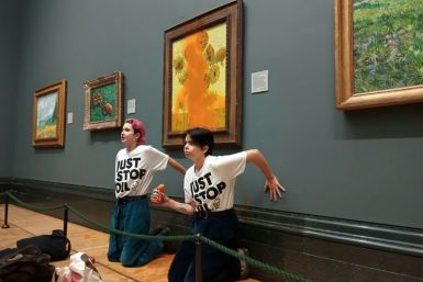 Two Just Stop Oil activists hurled tomato soup over one of Vincent van Gogh's 'Sunflowers' paintings at London's National Gallery on Friday