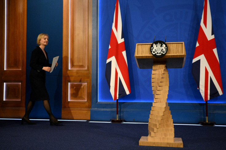 British Prime Minister Liz Truss attends a news conference in London