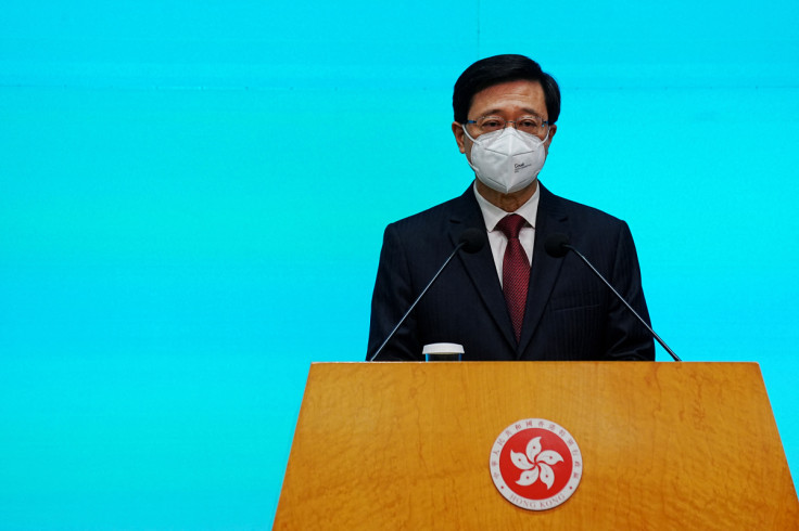 Hong Kong Chief Executive John Lee attends a weekly news conference in Hong Kong