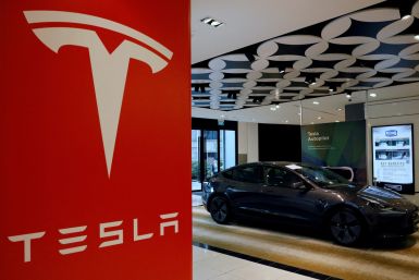 A Tesla model 3 car is seen in their showroom in Singapore