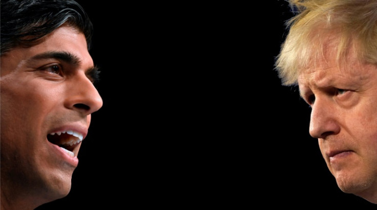 (COMBO) Britain's ex-prime minister Boris Johnson (R),  and former finance minister Rishi Sunak (L).