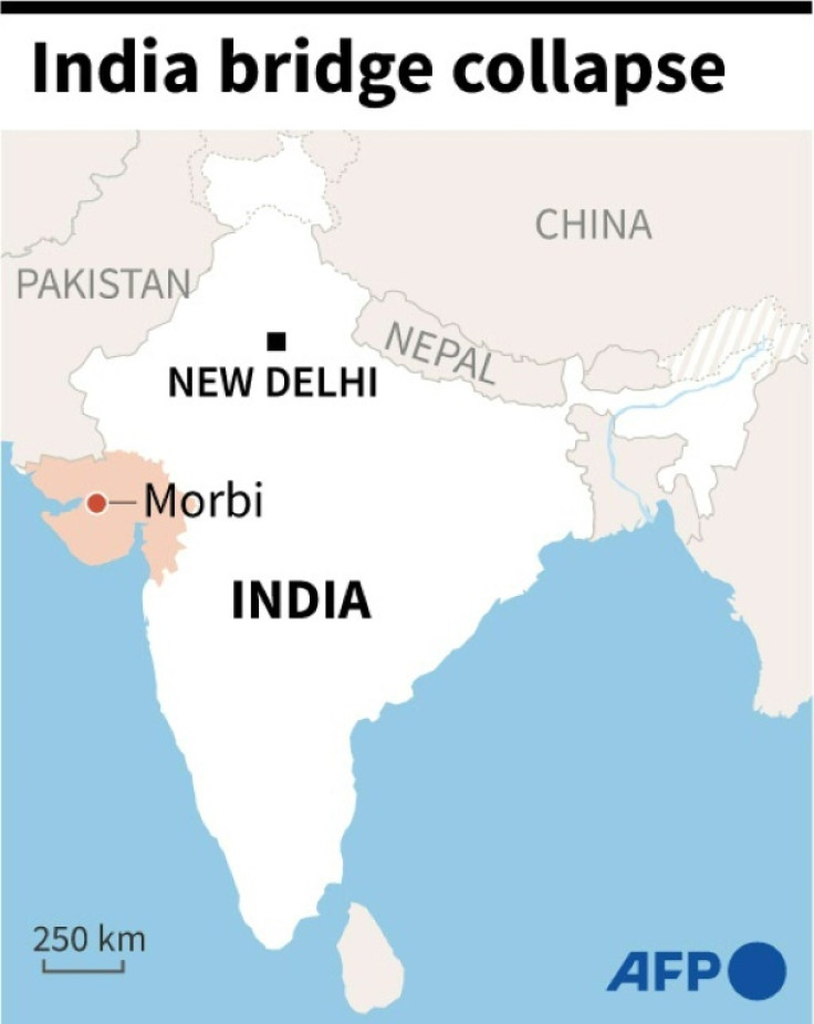 Map showing Gujara state in India where a bridge in Morbi collapsed and killed over 30 people