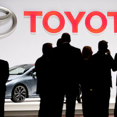 Toyota logo displayed at the 89th Geneva International Motor Show