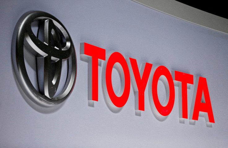 A Toyota logo is displayed at the 89th Geneva International Motor Show in Geneva