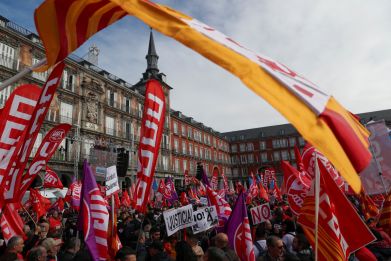Spain's main labour unions protest to demand salary rise for workers amidst inflation, in Madrid