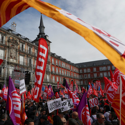 Spain's main labour unions protest to demand salary rise for workers amidst inflation, in Madrid