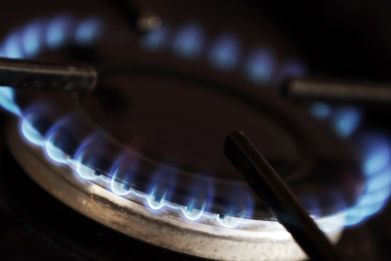 A gas burner is pictured on a cooker in a private home in Bordeaux