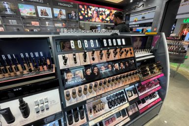 Bobbi Brown cosmetic products are seen for sale inside a store in Ahmedabad