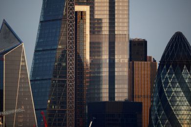 Skyscrapers in The City of London financial district are seen in London