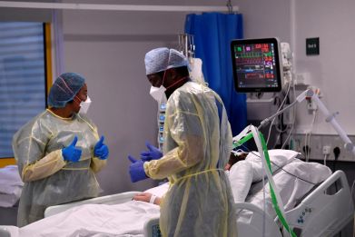 Medical staff treat seriously ill COVID-19 patients at Milton Keynes University Hospital, amid the spread of the coronavirus disease (COVID-19) pandemic, Milton Keynes