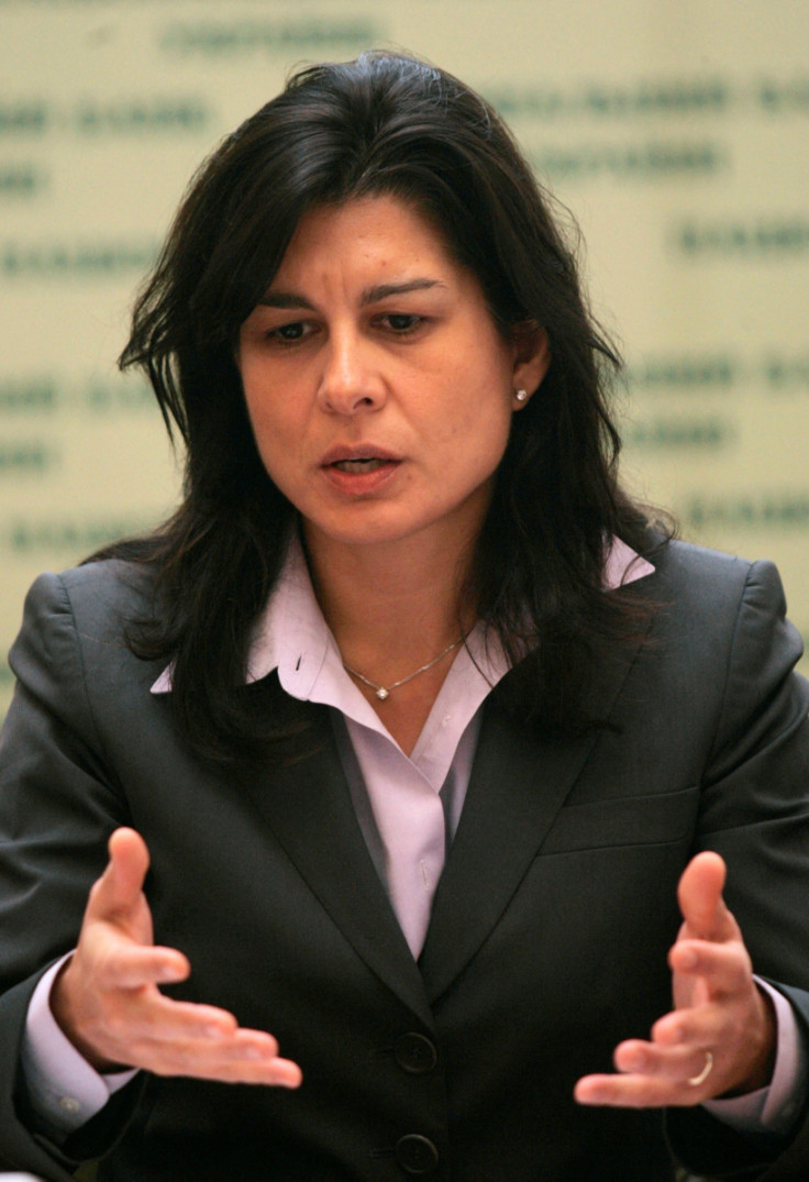 The International Monetary Fund mission's head Ceyla Pazarbasioglu speaks during a news conference in Kyiv