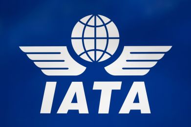 A logo of IATA is pictured in Geneva