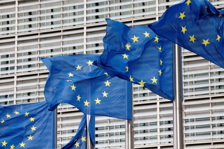 European Union flags flutter outside the EU Commission headquarters in Brussels, Belgium