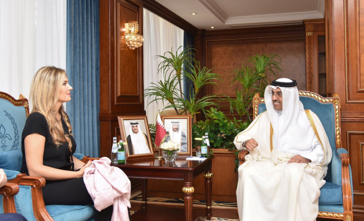 Al Marri, Qatar's minister of labour, meets with Kaili, VP of European Parliament, during a meeting in Qatar